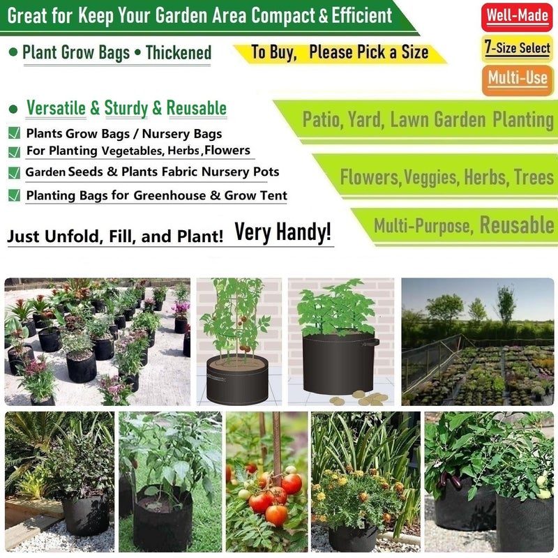 Tespher 5-Pack 2 Gallon Thickened Plant Grow Bags (8x8 inch) Garden Bags Fabric Plant Pots for Flower Pots,Herbs Veggies Planter Bag,Garden Pot,Barrel Planter,Plant Container,Nursery Bag with Gardening Gloves - Image 2